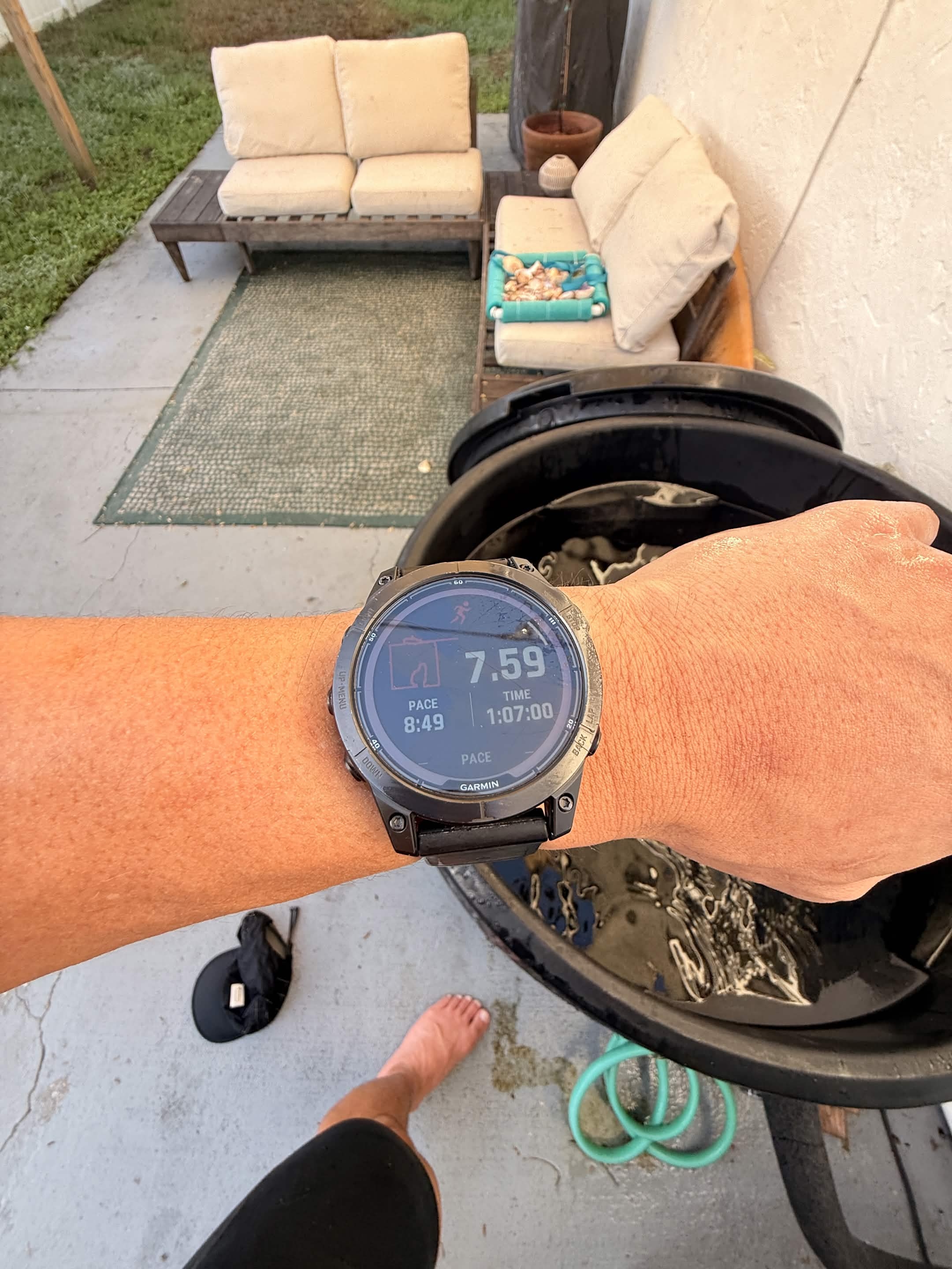 Garmin Fenix 7 Pro showing 7.59 miles after morning run