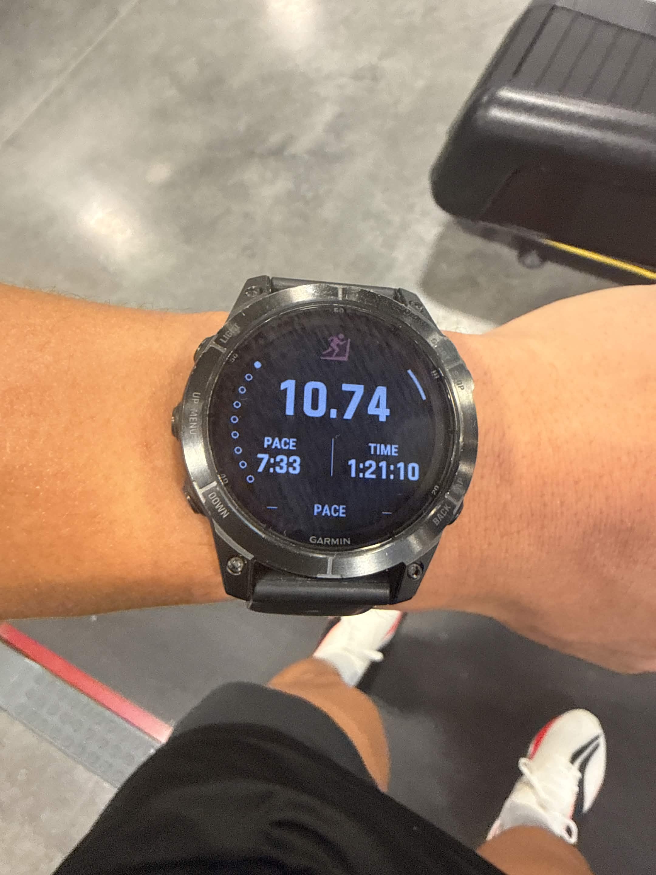 Garmin Fenix 7 Pro: 10.74 miles, 7:33 pace, 1:21:10