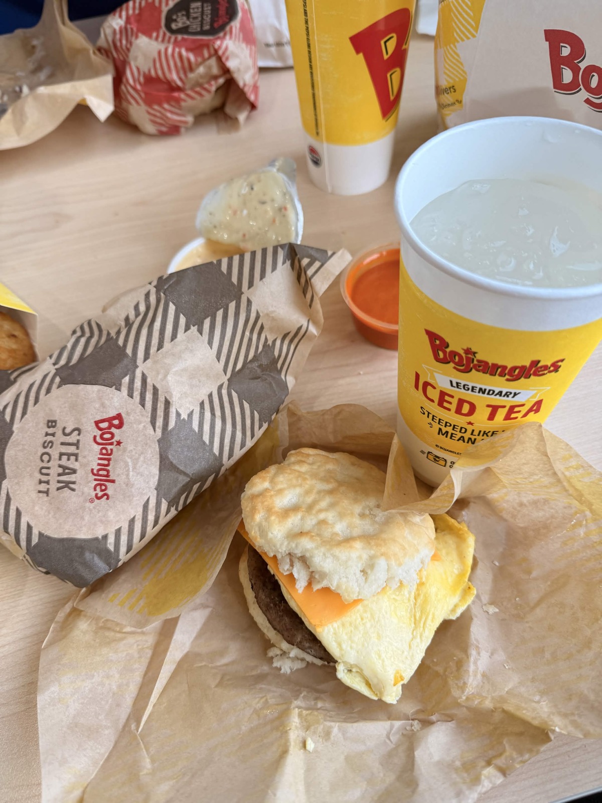 Bojangles steak biscuit and legendary iced tea, post-run reward